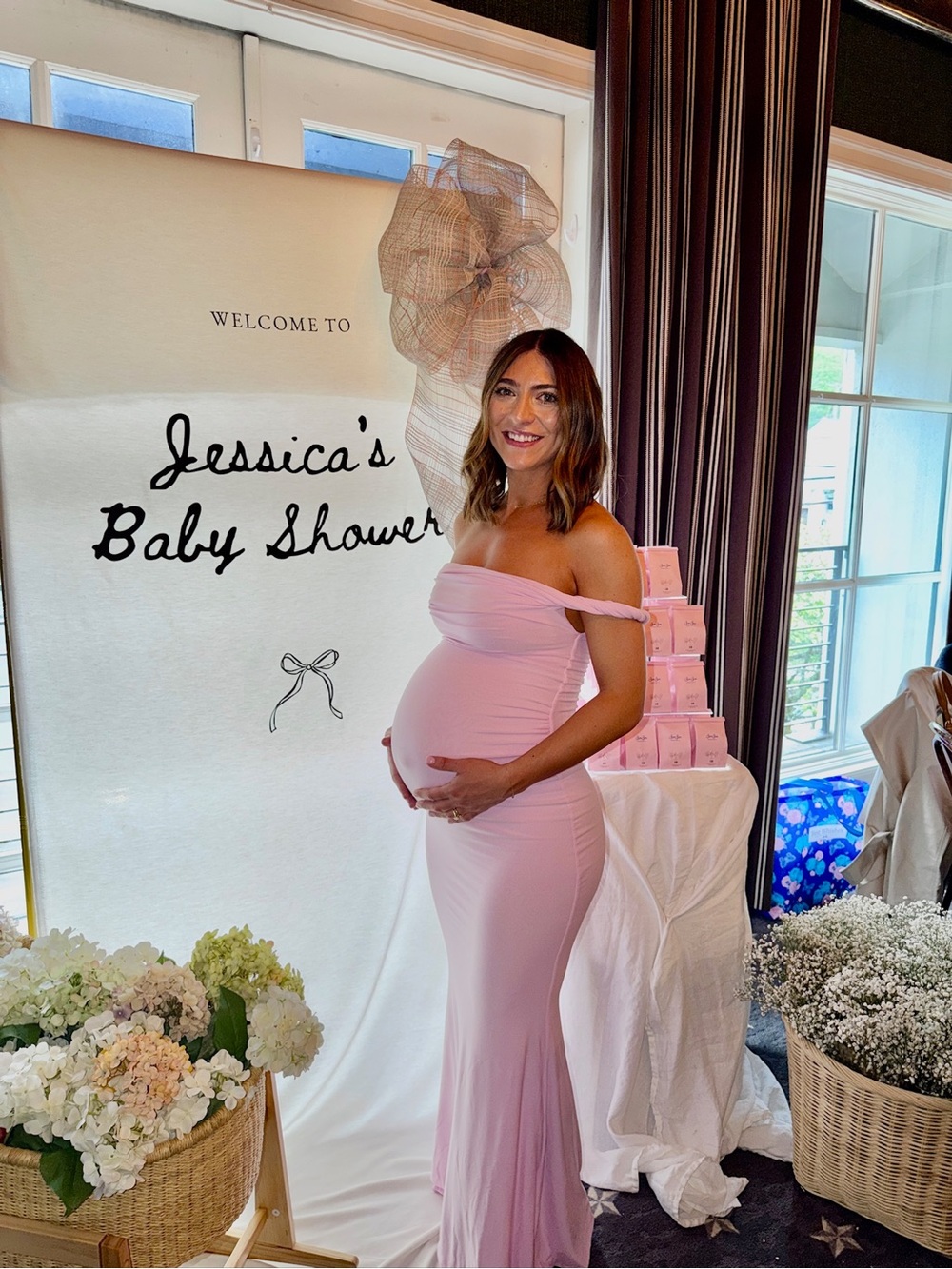 Club L London Pink Maternity Off-Shoulder Dress